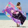 Y2K Purple Anime Girl Beach Towel Patterned Sunscreen And Windproof Suitable For Swimming Pool Camping Travel Blanket