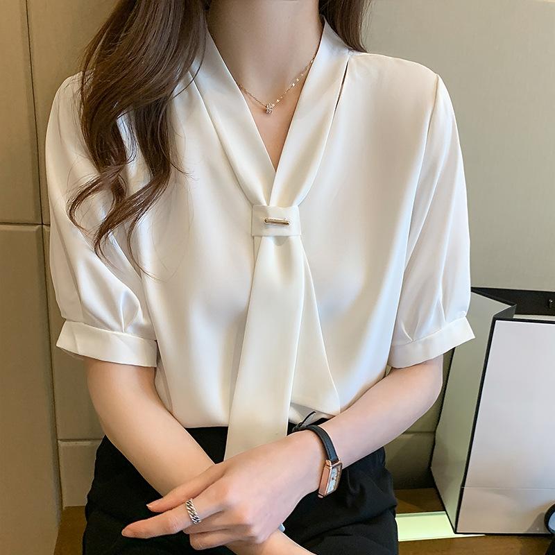 YYFS Women's Fashion Casual Summer Spring Solid Color Print Short Sleeve V-Neck Blouses & Shirts