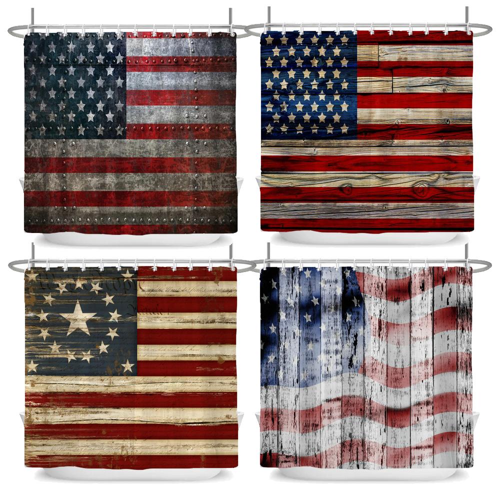Textile Article Light American Style Flag Printed Shower Curtain Bathroom Curtains Waterproof Polyester Bath Curtain With Hooks Large Size Wall Cloth