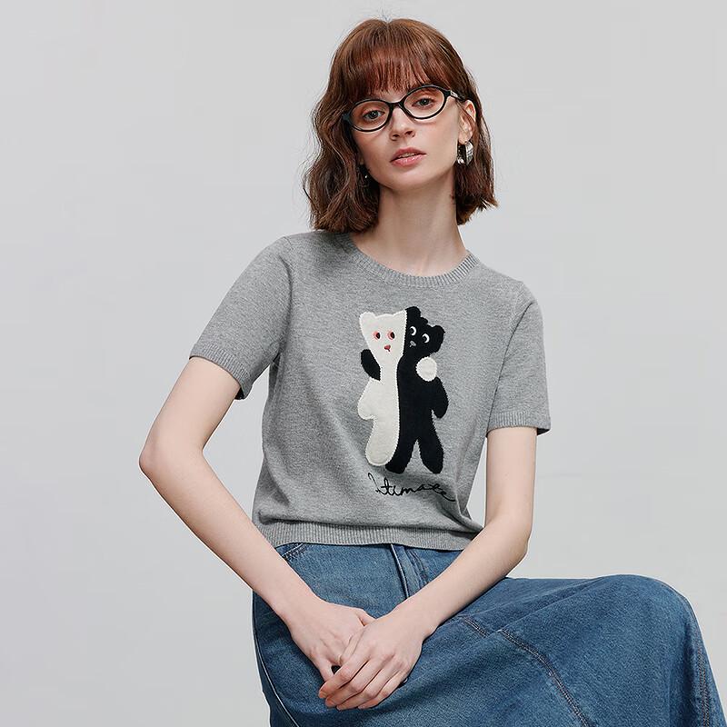 Chuyu Women's 2025 Summer Cartoon Applique Wool Blend Short Sleeve T-Shirt