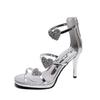 Summer New Sandals Women's Thin Heel Love Rhinestone One-word Strap High Heels Women's Shoes