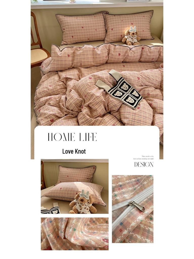 Ins Style 100% Pure Cotton Bedding Set: Duvet Cover and Sheet, Available In Four-Piece or Single Three-Piece Options