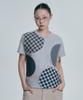 MOO Check Circle Patchwork Short Sleeve T-Shirt - Gray