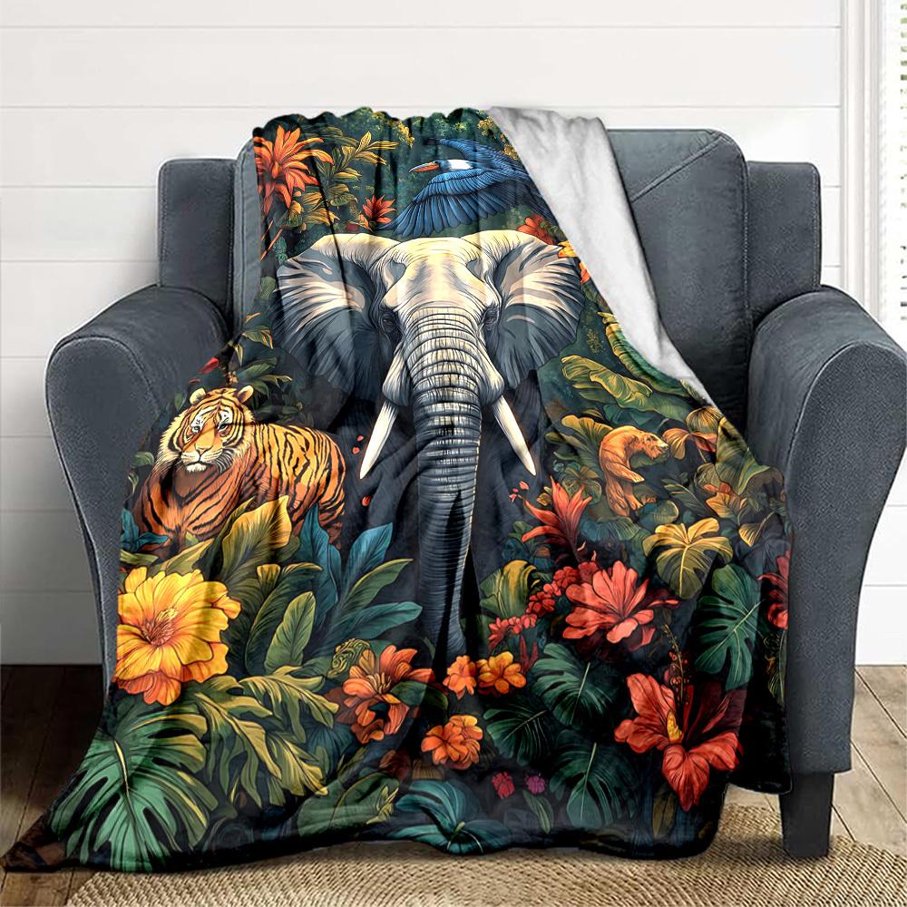 1pc Jungle Safari Print Blanket, Lightweight Flannel Throw For Sofa, Bed, Travel, Camping, Livingroom, Office, Couch, Chair, And Bed,