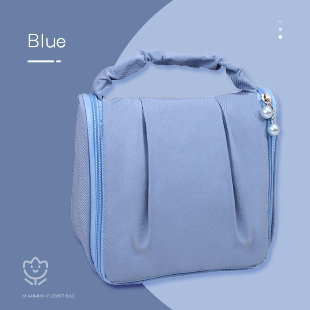 

Pleated Floral Cosmetic Bag Korean Cosmetics Case New Cute Cloud Makeup Bag blue-no flower
