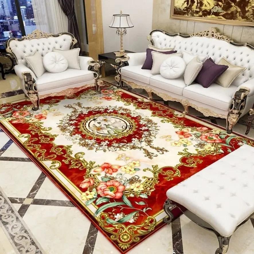European Retro Large Rugs for Living Room Home Decoration Luxury Bedroom Carpet Washable Sofa Table Mat High-end Cloakroom Rug