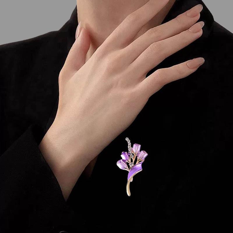 Water Diamond Enamel Tulip Brooch for Ladies, a High-end Pearl Flower Brooch, a Fashionable Brooch