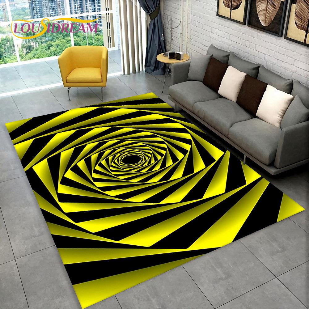 3D-Vortex-Illusionsteppich, abstrakter geometrischer optischer Teppich für Wohnzimmer, Schlafzimmer, Sofa, Fußmatte, Dekor, rutschfeste Bodenmatte
