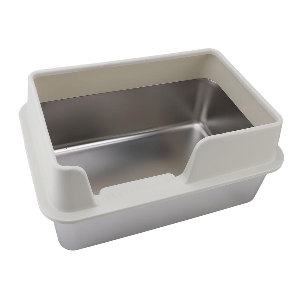 Stainless Steel Litter Pan Splash Proof Large Open Top High Side Litter Pan with Scoop