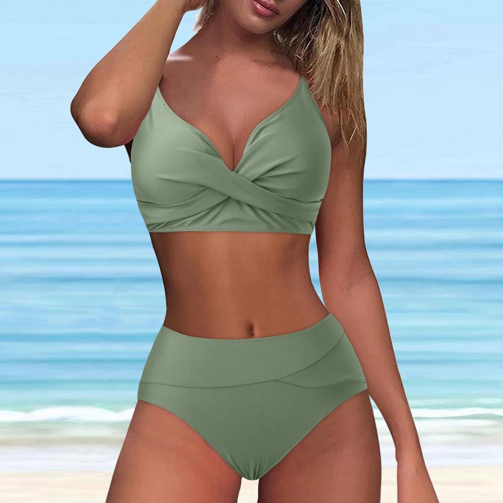Heiß verkaufender einfarbiger Cross-Over Softcup-Bikini – Damen Europäische & Amerikanische Sexy Bademode