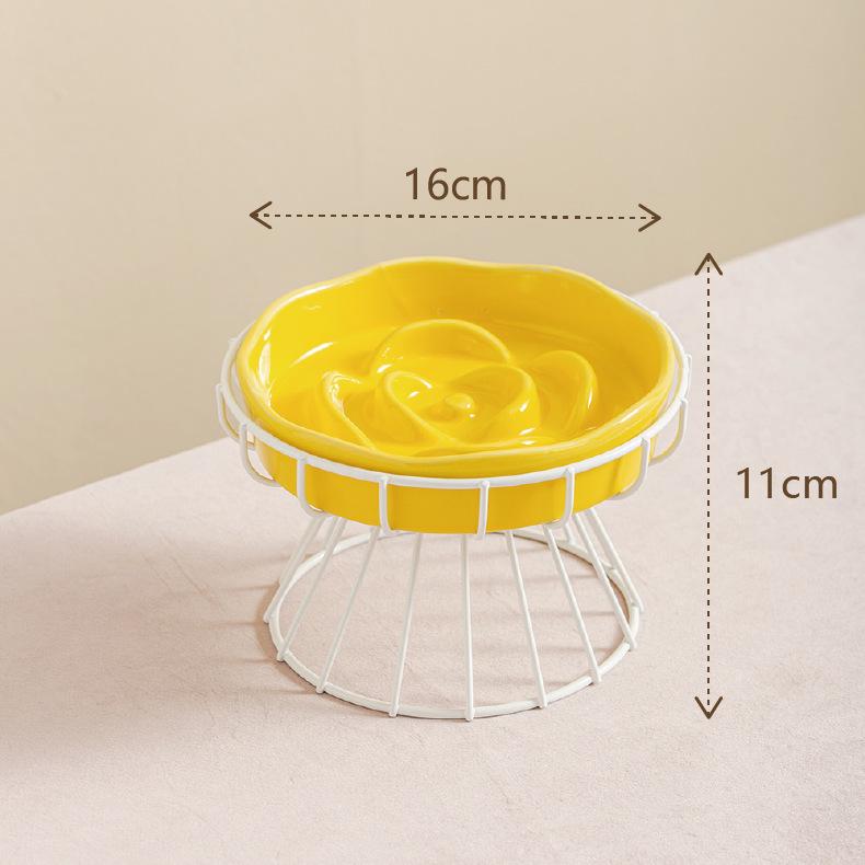 Ceramic Anti-Choke Slow Feeder Bowl with Neck Protection Stand for Small Dogs and Cats