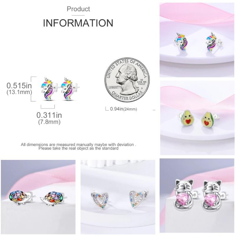 New 925 Silver Chameleon Unicorn Cute Stud Earrings Zircon Blue Eyes Flower Small Earrings For Women Girls Lovely Jewelry Gift