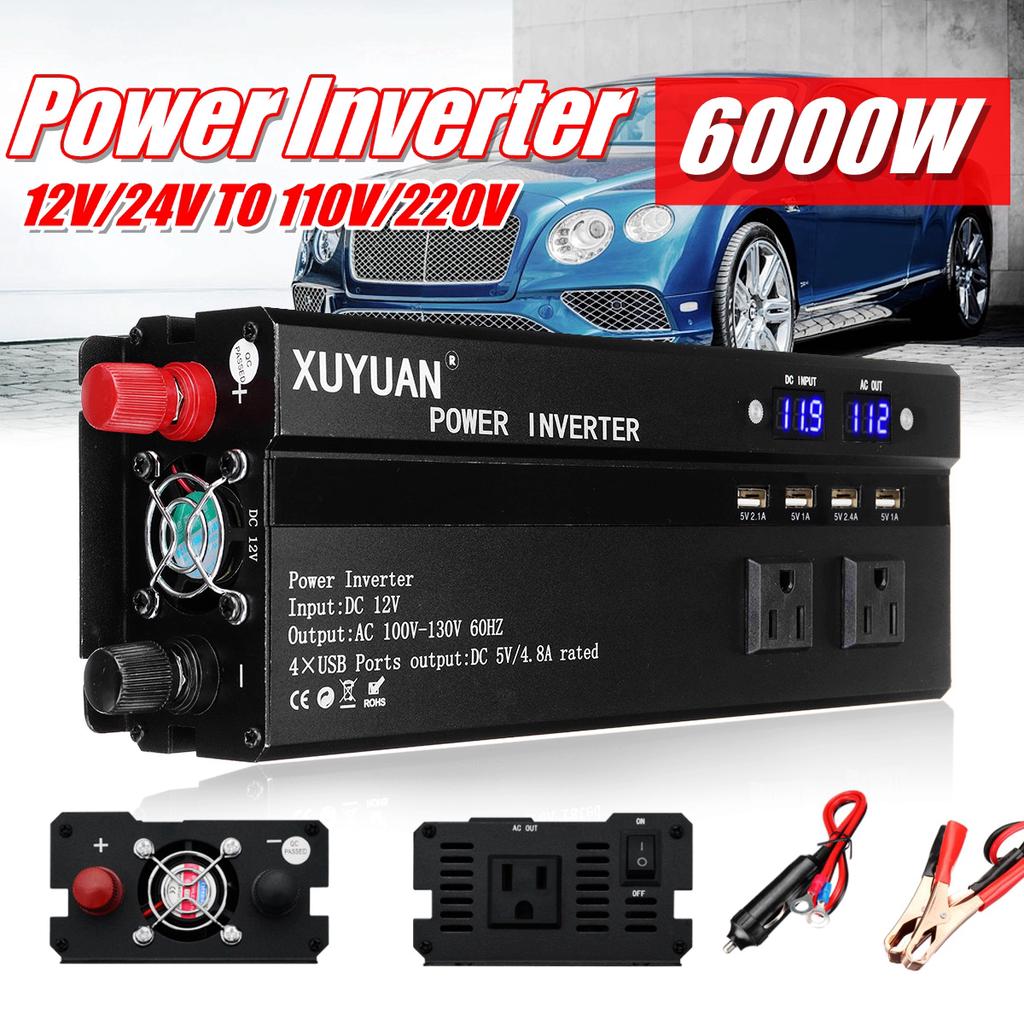 6000W Car Power Inverter DC 12V//24V to AC 110V//220V Modified Sine Wave Converter