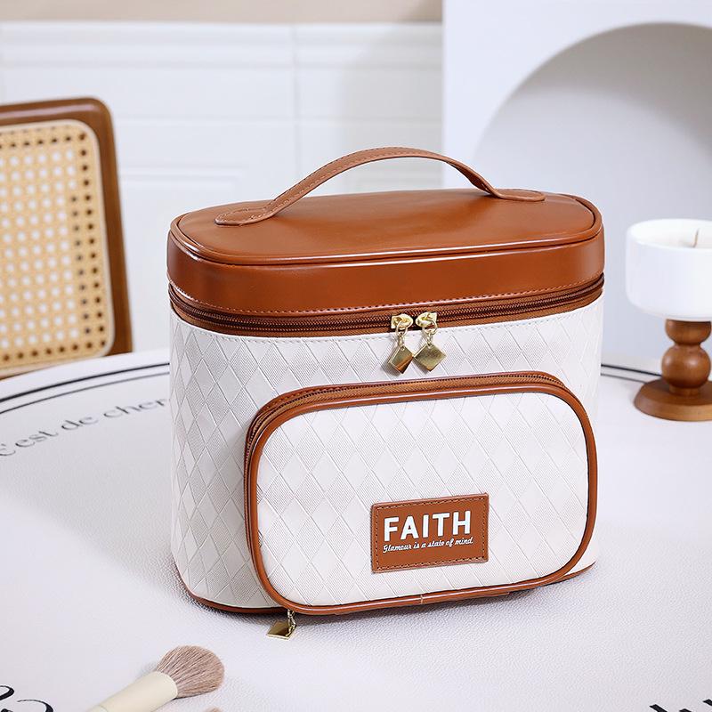 

Capacity Portable Large Travel Makeup Storage Pouch Fashionable Grid Pattern StyleD