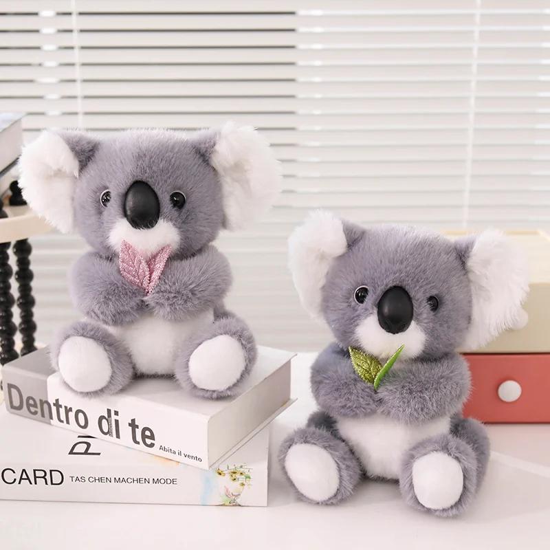 Soft Fluffy Koala Stuffed Animal Cute Gray Plush Doll With Leaf Kawaii Toy For Bedroom Decor Bedside Pillow Birthday Gift