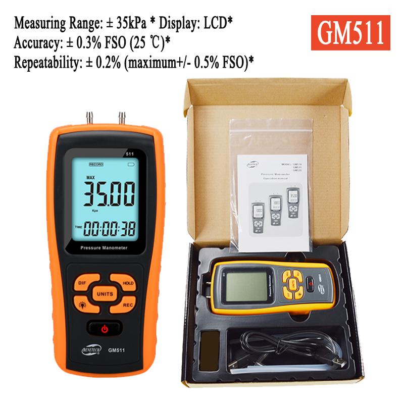 BENETECH GM511 Handheld Digital Pressure Gauge Tester Manometer Differential Pressure Gauge