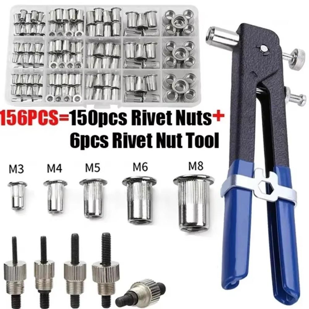 150PCS Repair Tools M3-M8 Flathead Screw Crimp Plier Durable Rivet Nut Kit  Automotive Repair