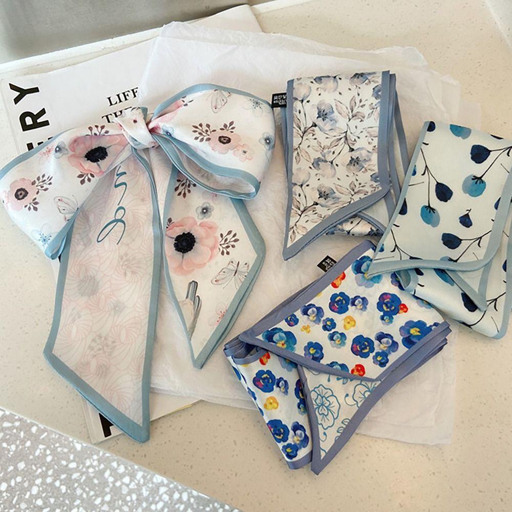 French Pastoral Style Hair Tie Elegant Rose Plum Blossom Bag Strap Bag/Hair Accessories Silk Scarf Headband Women Girls