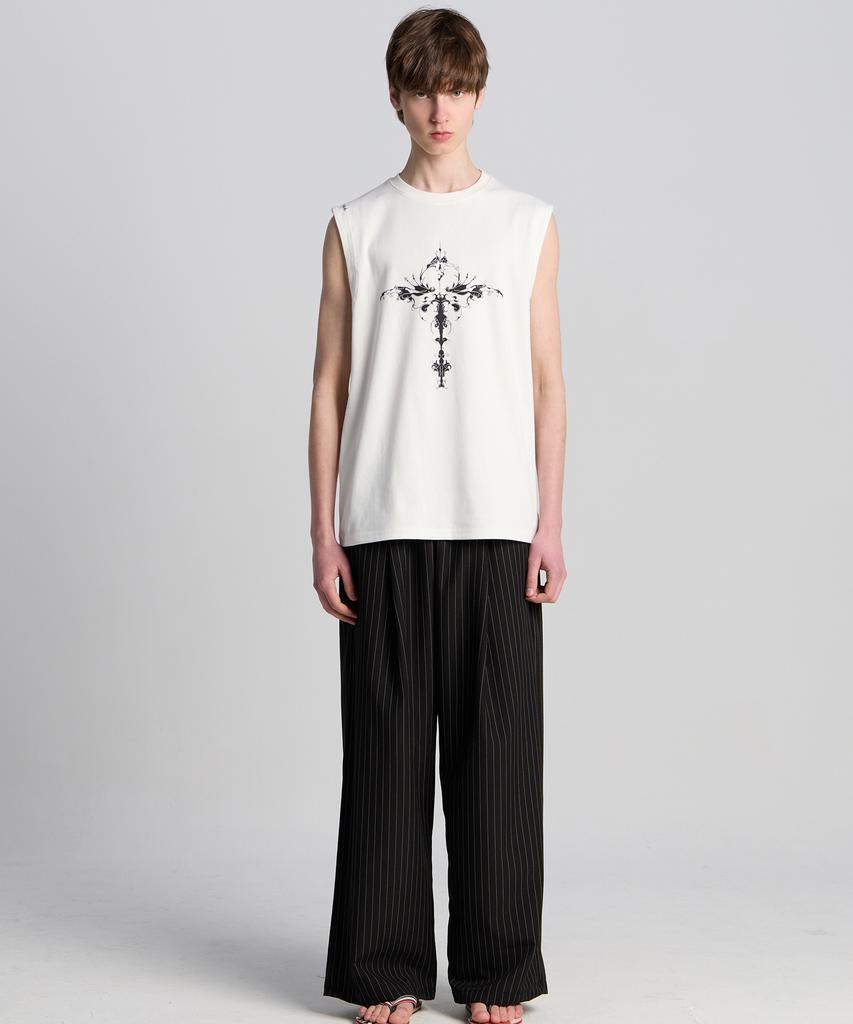TENER Flower Studded Ribbed Sleeveless White