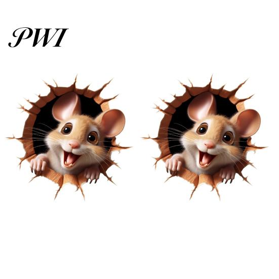 Cute Wall Decoration 2Pcs 3D Cartoon Mouse Cat Stickers Self-adhesive Nursery Decal Removable Waterproof High-Quality PVC Material Wear-resistant Easy