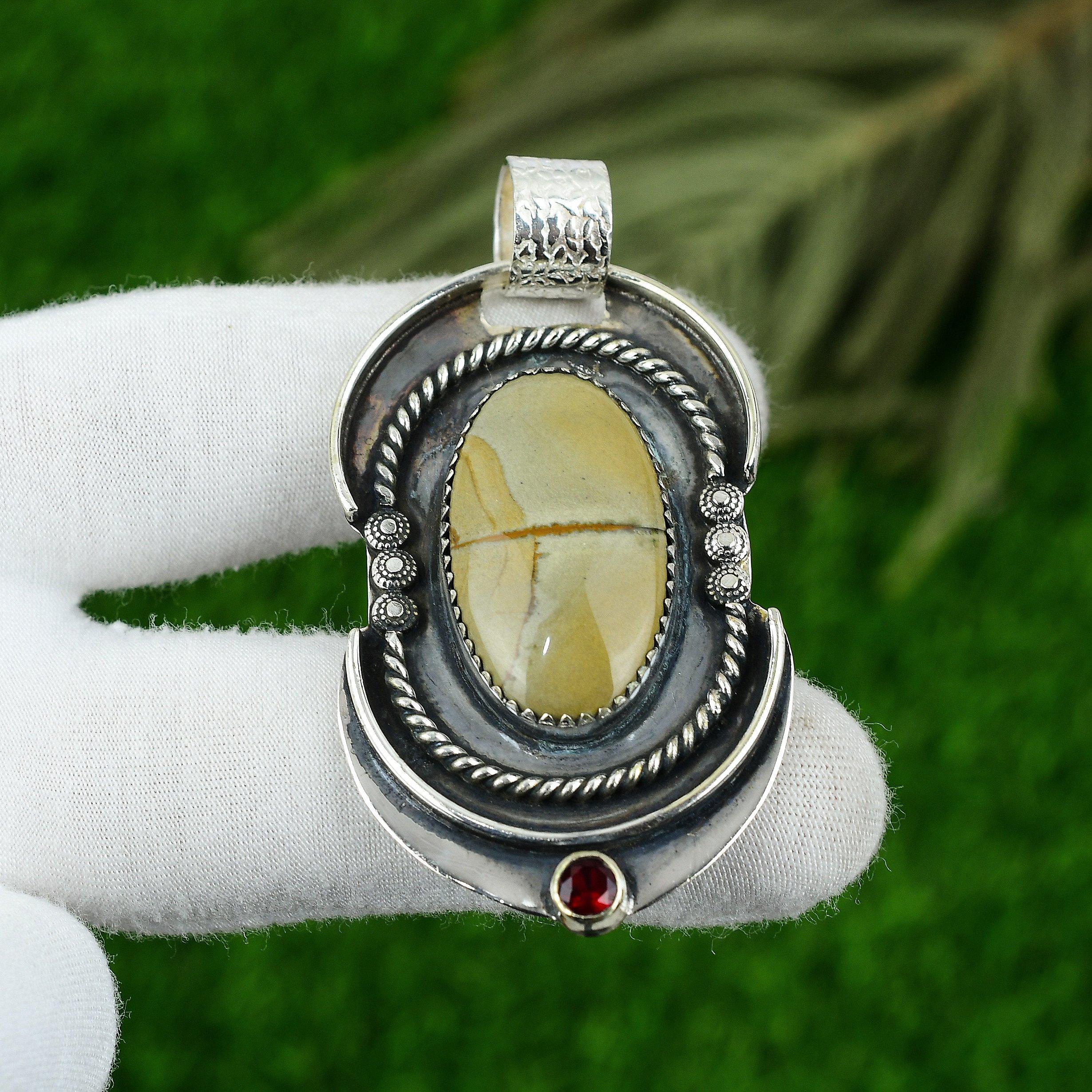 

925 Silver Polychrome Jasper Stone Amethyst Birthday Wife Bezel Pendant Jewelry