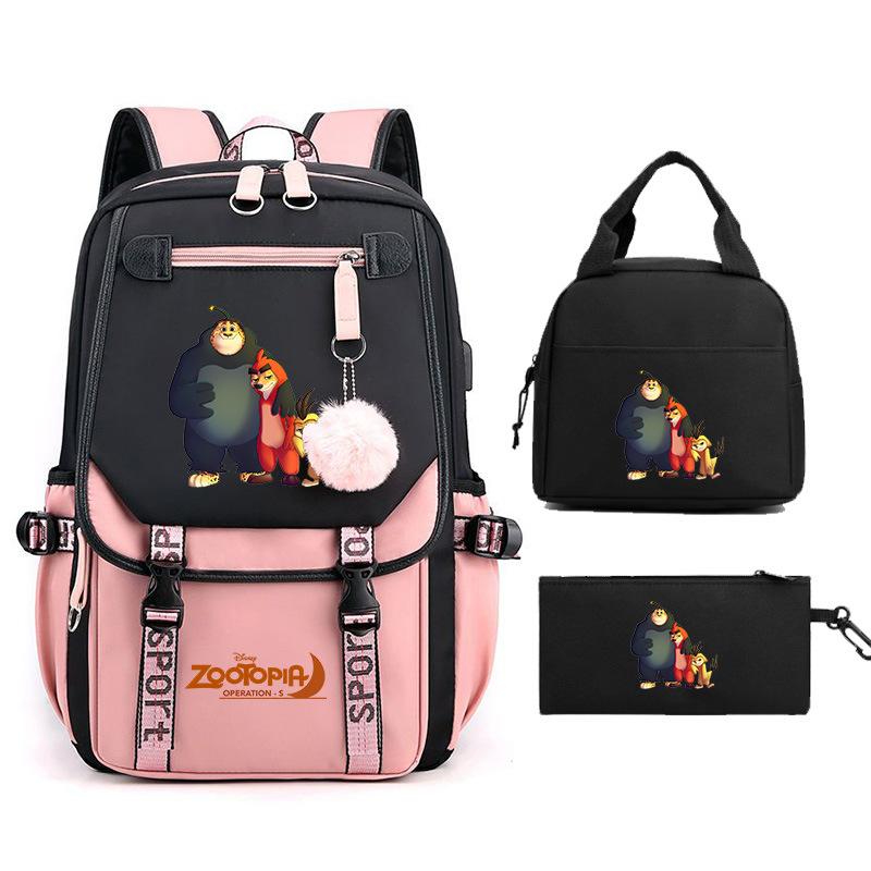 Crazy Animal City Clear And Sweet Printed Student School Bag Women'S Backpack Fashion Women'S Bag Three-Piece Set