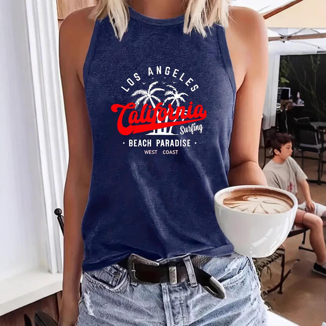 

West Coast Print Women s Versatile Casual Tank Top S темно-червоний колір