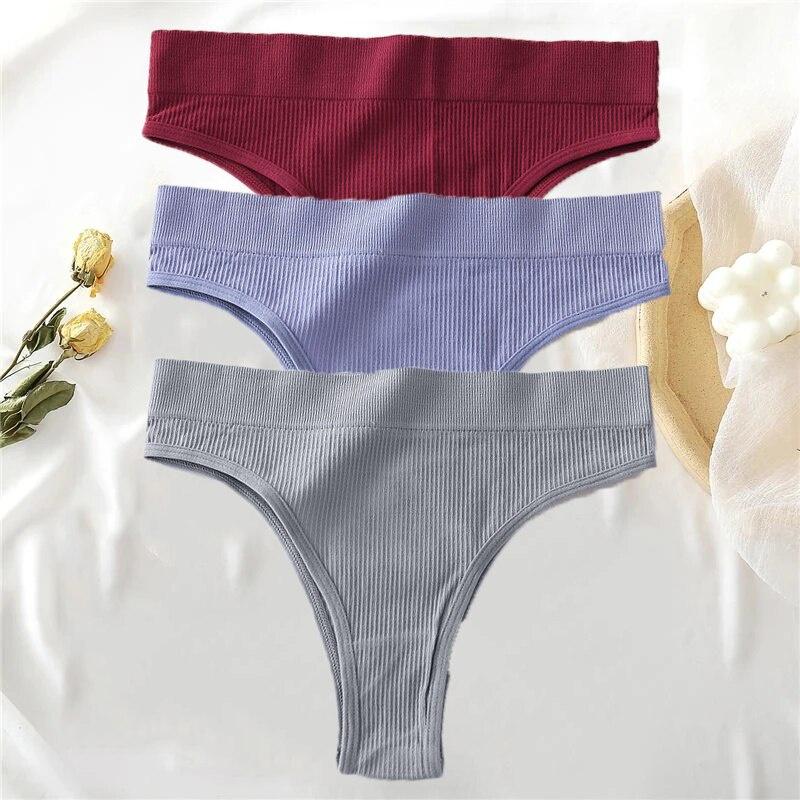 ALLOFME 3-teiliges nahtloses Höschen-Set für Damen, hoch taillierte Tangas, bequeme Baumwoll-Slips für Damen, sexy Unterhosen für Damen