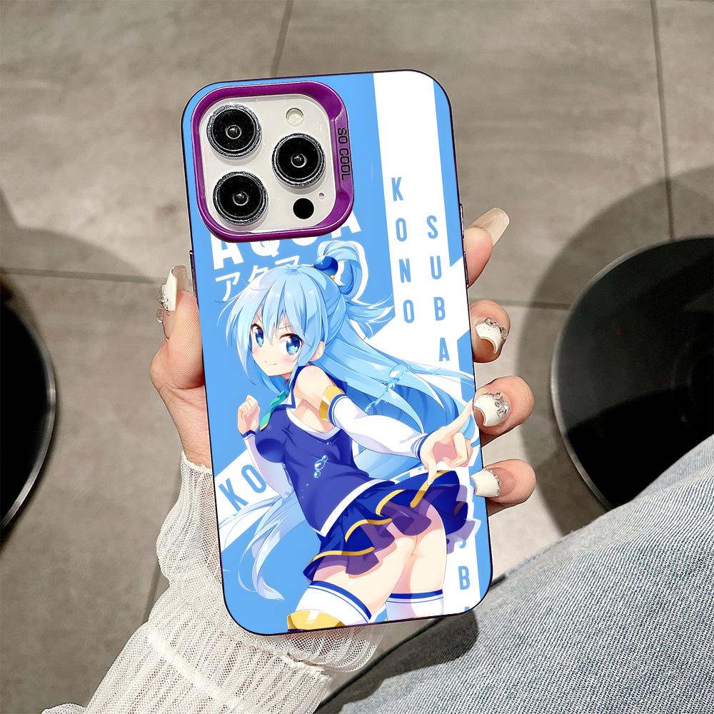 Konosuba Aqua Purple Translucent Mobile Phone Case for iPhone 17 16 15 14 13 12 11 X XR XS Air Pro Max Plus Colorful Cover