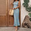 Women's Chevron Striped Maxi Dress Sleeveless Bodycon Boho Tank Dresses for Summer Vacation Cruise Resort Wear
