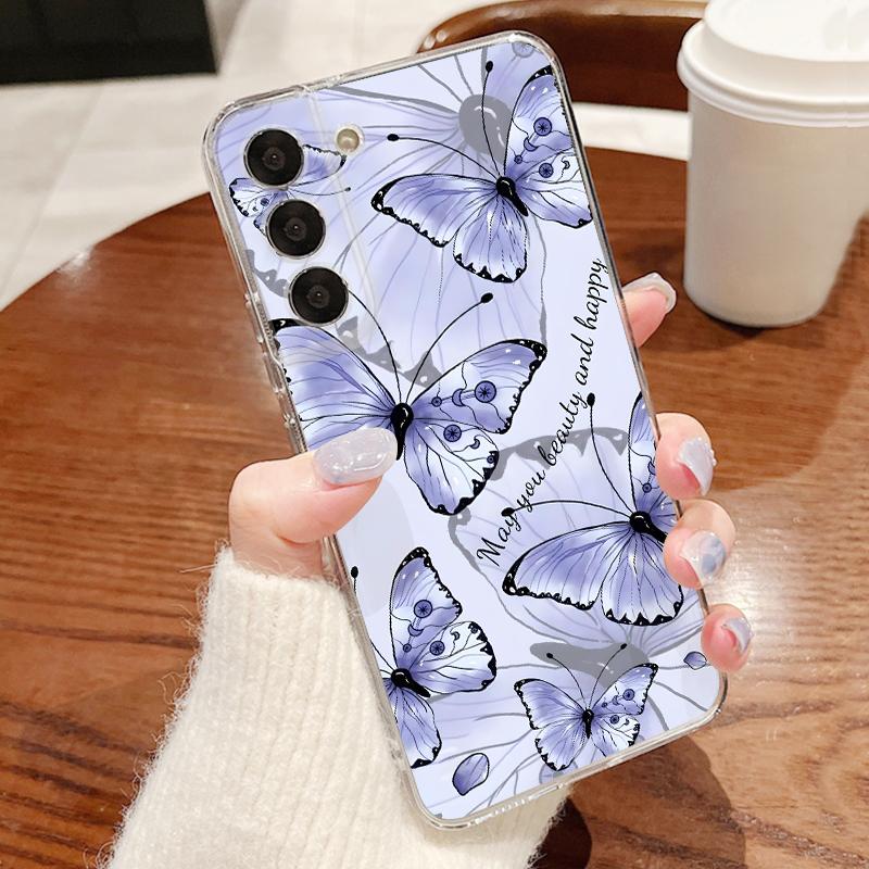 Fantastic Butterfly Print Case For Samsung S26 S25 Ultra S24 S23 S22 S21 FE A15 A35 A55 A16 A26 A36 A56 A17 A37 A57 5G Plating Lens Clear Soft Cover