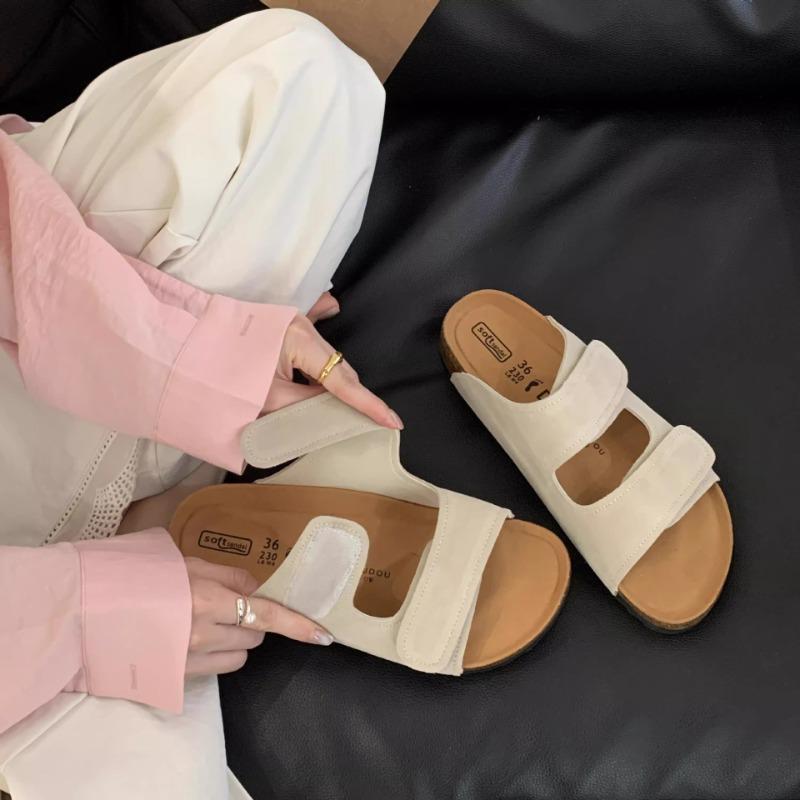 Velcro thick-soled slippers women's summer wear flat-bottomed Boken ugly cool slippers tide