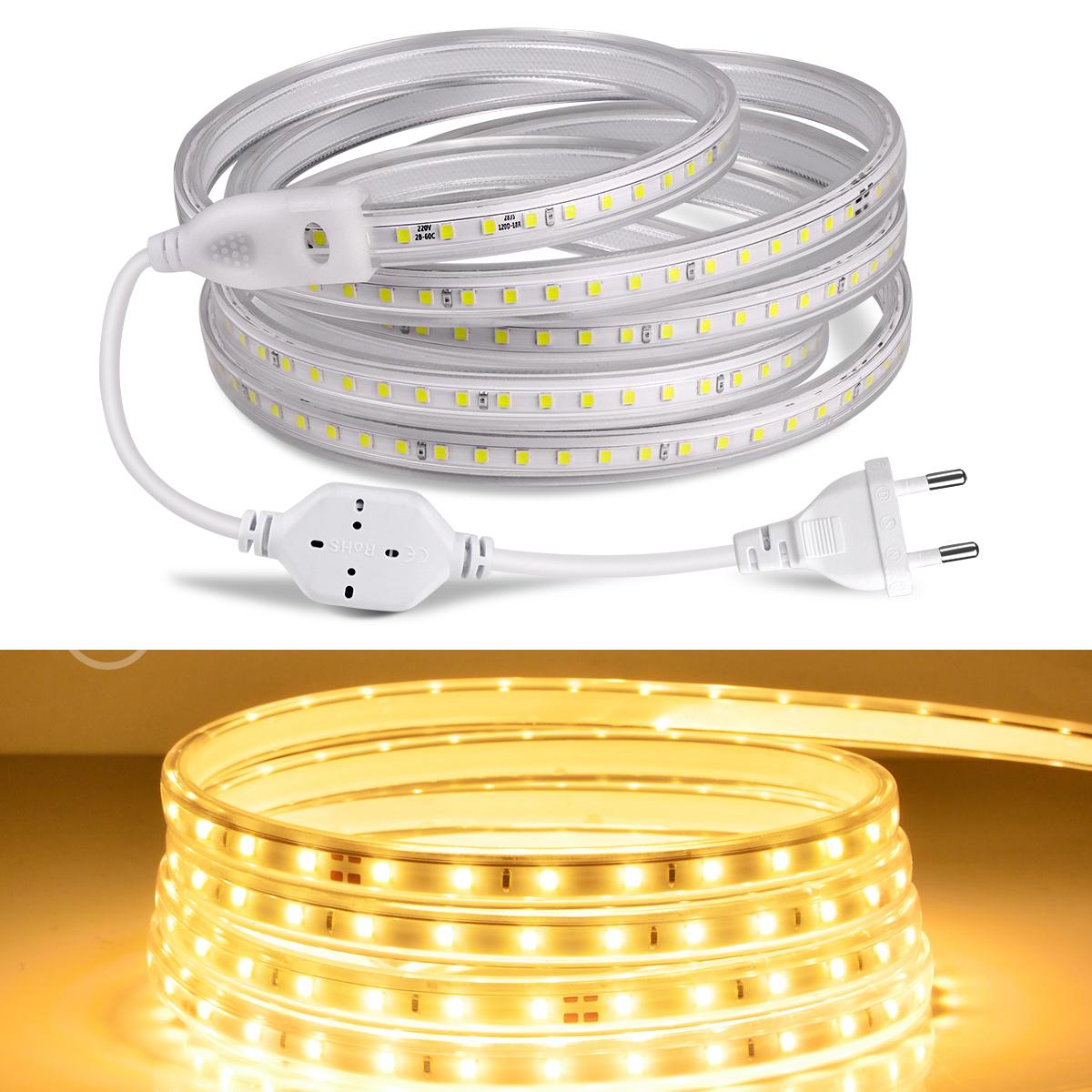 

Світлодіодні стрічки SMD 2835 Гнучка світлодіодна стрічка 220В Водонепроникна стрічка для зовнішнього освітлення Стельові світильники з євровилкою 20M-EU Plug