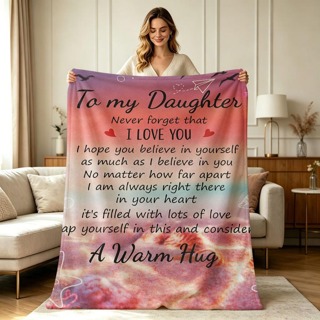 Soft Warm Flannel Throw Blanket with "To My Daughter Love" Quote Print All Season Cozy Blanket for Sofa Couch Bedroom Living Room Office Relaxing Wrap