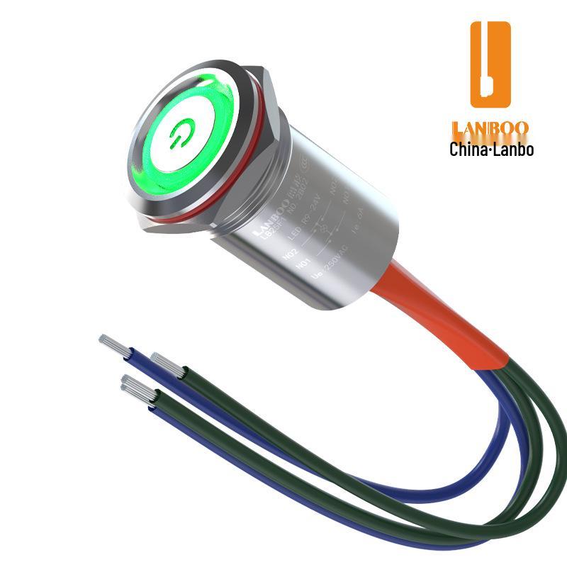 Lanbo 25F1 Hochstrom-Metalldrucktaster 20A, IP68 Wasserdicht, Kontrollleuchte, Edelstahl, Selbstverriegelnd, Rückstellung.