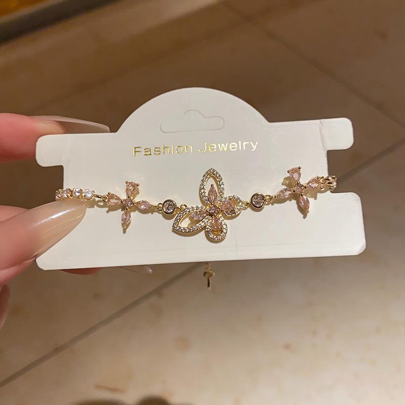 Brățară în stil coreean cu flori de fluture din zircon strălucitoare - bijuterii elegante