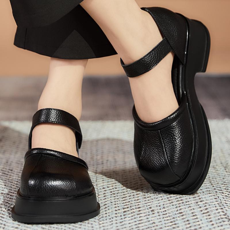 Fashion GKTINOO  Platform Sandals Women Hook&Loop Round Toe Genuine Leather Roman Casual Thick Soled Summer Ladies Shoes