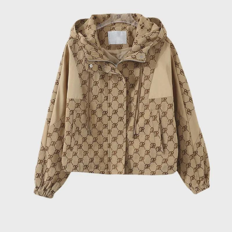 Autumn 2023 Women's Fashion Printed Hooded Windbreaker Cardigan - Small Size Trendy Outerwear