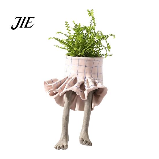 Innen Außen Pflanzen Dekoration Niedlicher Beiner Pflanztopf, Sitzender Mensch Harz Pflanztopf mit Beinen, Regal-Sitzer Bewässerungssystem Blumentopf für Sukkulenten beige
