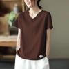 Belly-covering Shirt Loose Short-sleeved Summer New Versatile V-neck Design Labeling T-shirt Women