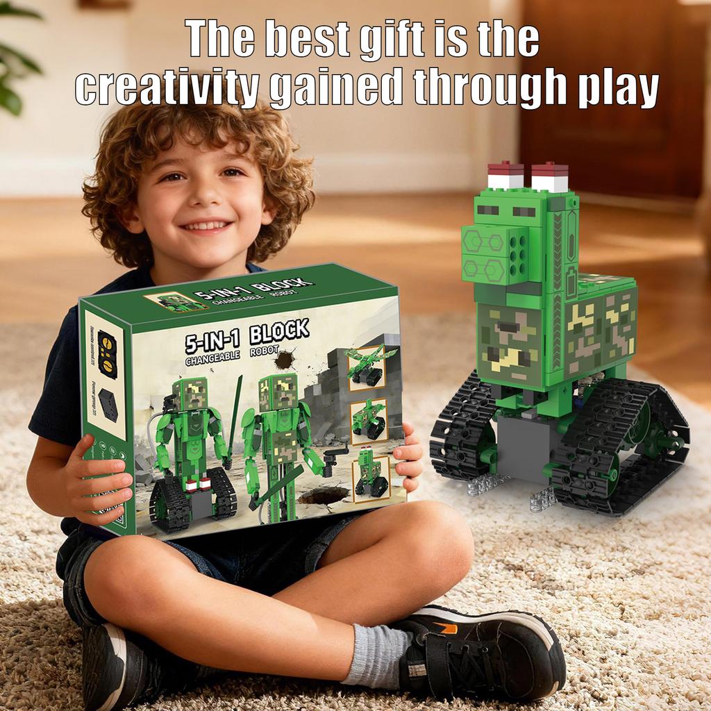 441Pcs Remote Control 5-In-1 Transforming Robot Building Blocks Set Desktop Ornament Model Assembly Toy Kids Birthday Gift
