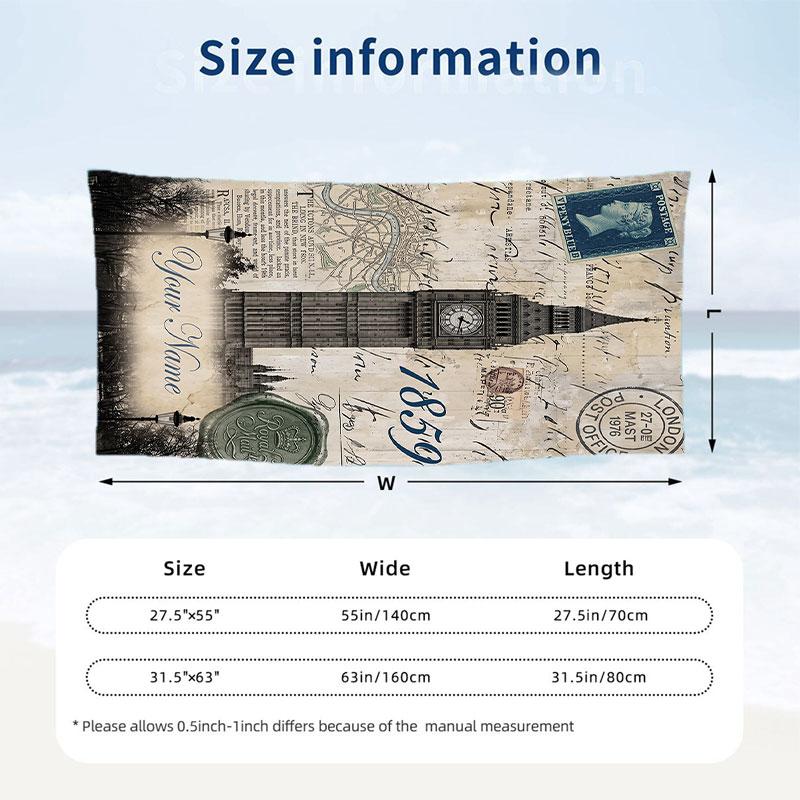 Decorative Artwork Theme Beach Towel Personalized Custom Name & Text Soft Quick Dry Beach Towel for Swimming Travel