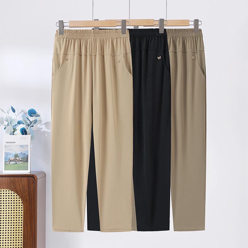 

Summer High-Waisted Elastic Casual Pants for Middle-Aged Women XL (90-110 jin) чёрный