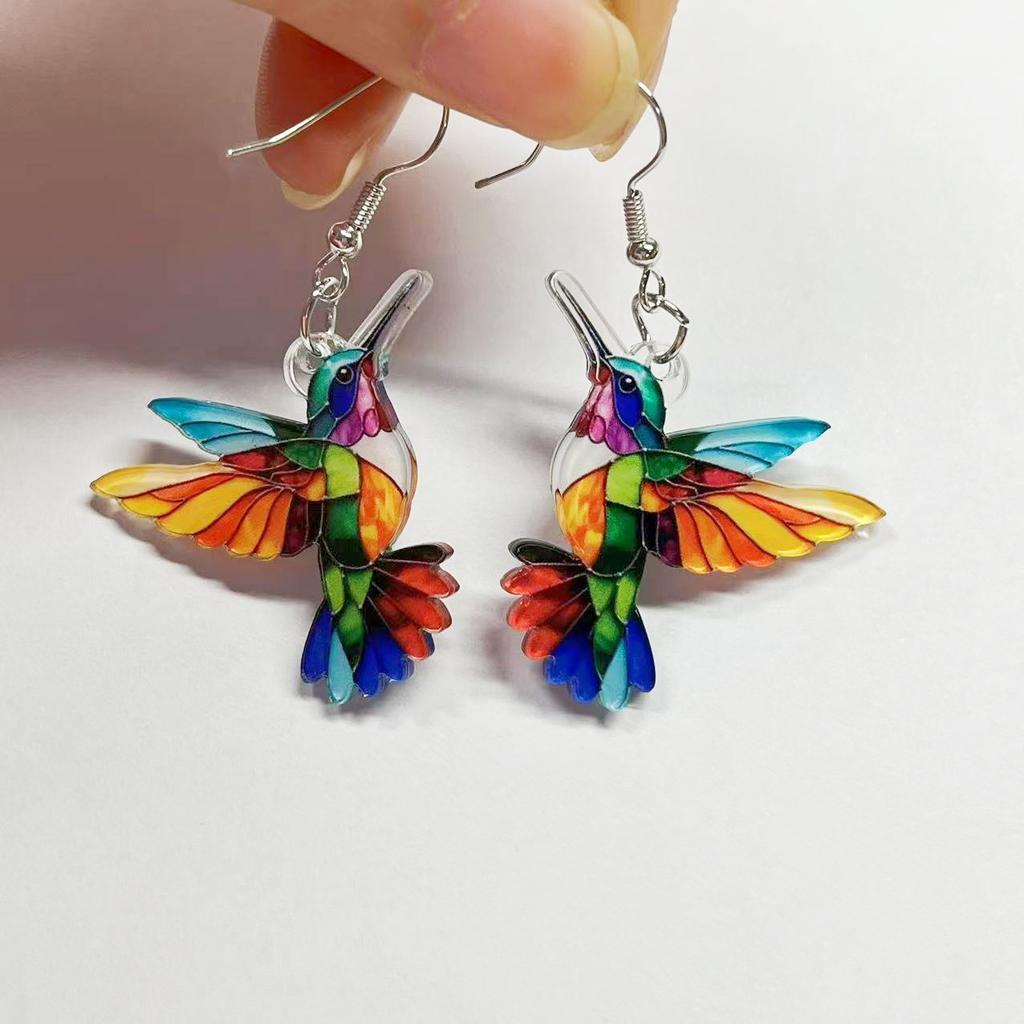 Cross border Spring Festival Colorful Bird Acrylic Earrings from Europe and America 2024 New Hot Selling Fashion Retro Earrings