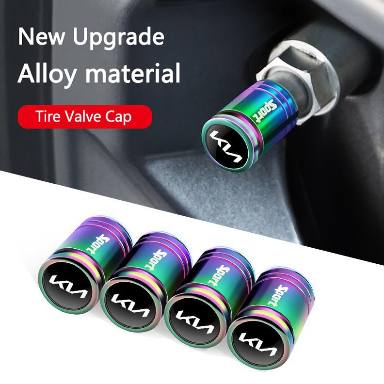 Set of 4 Alloy Car Logo Wheels Tire Valve Dust Covers Tire Stem Covers for Kia Rio Soul Seltos Forte K5 K3 Niro Sorento Stinger VG4