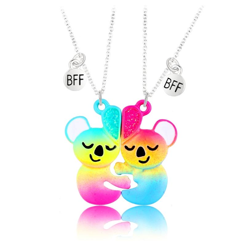 

2Pcs/Set Charm BFF Friendship Koala Panda Couple Necklace Magnetic Half Heart Pendant Necklace Friendship Gift for Women