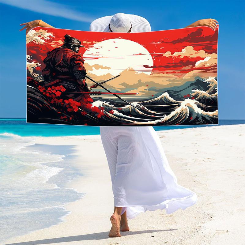 Samurai Print Beach Towel, Large Soft Quick Dry Towel for Beach Camping Swimming