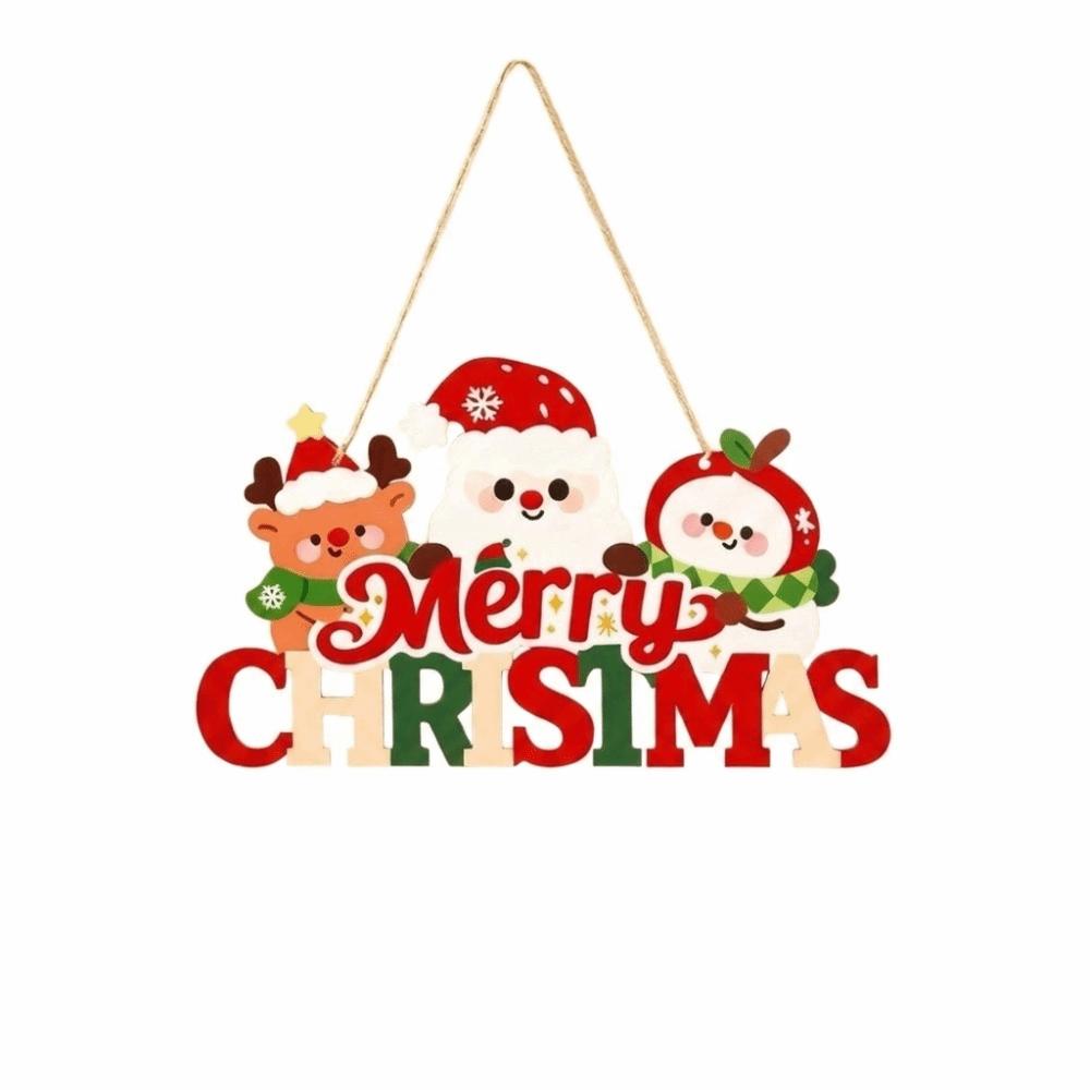 Wooden Christmas Door Hanging Reindeer Decorative Christmas Ornaments Santa Claus Snowflake Xmas Wall-mounted Pendants