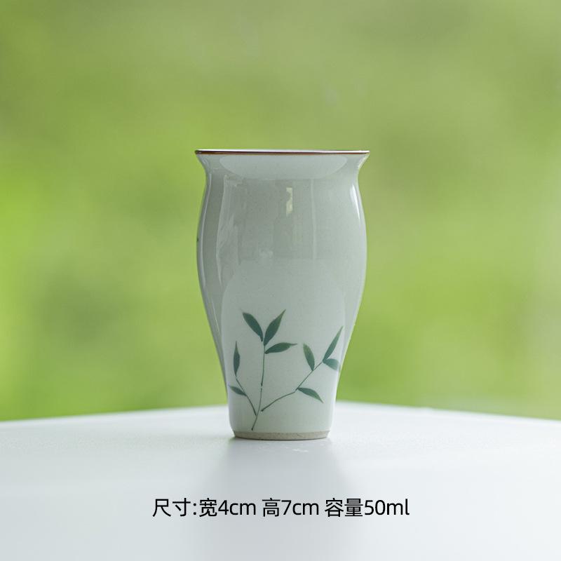 

Hand-painted Green Bamboo Tea Tasting Cups Gongfu Tea Sets Household Ceramic Aroma Cups Small High-footed Cups Tea Drinking Cup 50ml