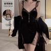 Women's Velvet Lace Sheer Padded Cami Sleep Dress with Robe Lounge Set